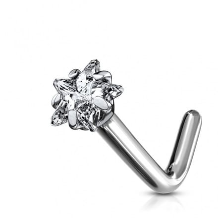 Neuspiercing titanium L-bend ster steen top 3mm - zilver - LMPiercings