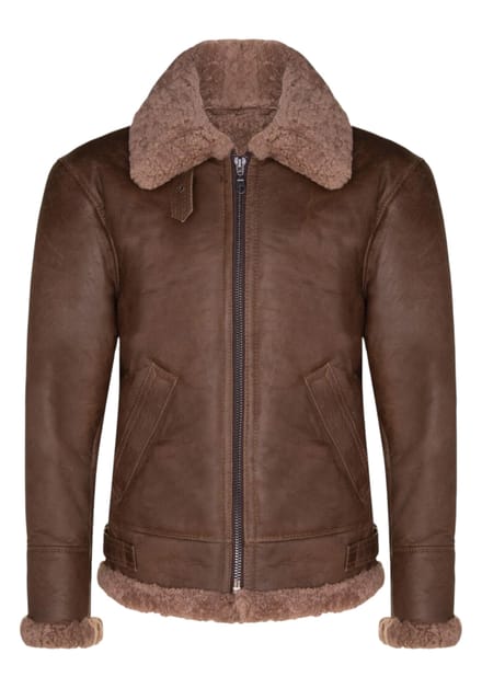 Bruine B3 WW2 schapenvacht leren pilotenjas voor heren - Seshego