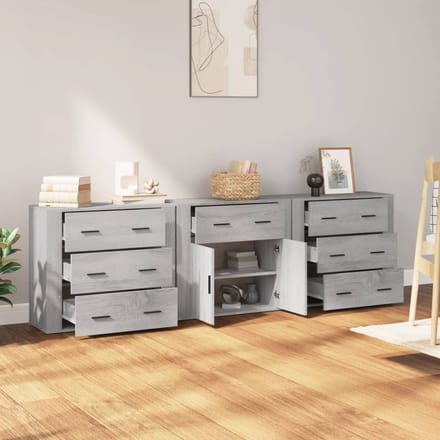 vidaXL - Dressoirs - 3 - st - bewerkt - hout - grijs - sonoma - eikenkleurig