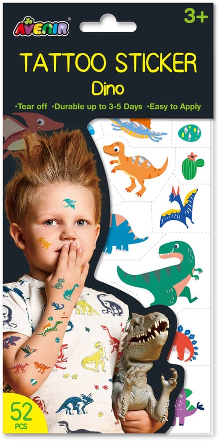 AVENIR Tattoo Stickers - Dinosaurus - 52 Stuks - Blijft 3 Tot 5 Dagen - 3 Jaar