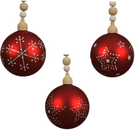 KAEMING B.V. - Rode kerstbal van glas 8 cm met motieven en parels
