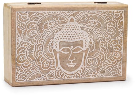 Houten doos - Vierkant - Whitewash - Buddha - Mangohout