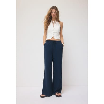 Stradivarius Rechte broek met linnenlook  Donkermarine S