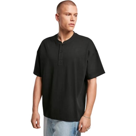 Urban Classics - Oversized Henley Heren Tshirt - S - Zwart