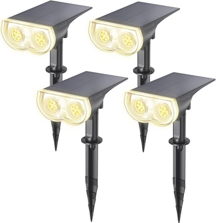 LED Zonnelampen met Bewegingssensor voor Buiten, Waterdichte Wandlamp, 650lm Warm Wit Licht, Set van 4