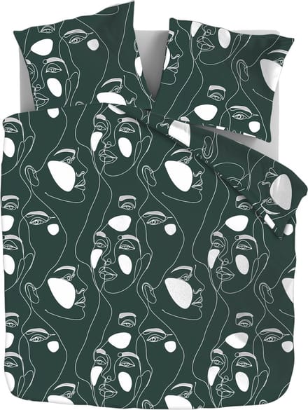 Zydante® Dekbedovertrek Printed 200x200/220 cm - Green Faces - met 2 Kussenslopen
