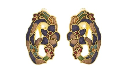 Behave - Oorclips dames - bloemmotief - paars - 3 cm - art deco ovaal