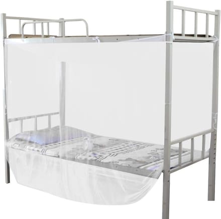 Bunkbedgordijn met 4 Hoekpalen, Ademend Muggennet voor Tweepersoonsbed, Wit (95x195x150cm)