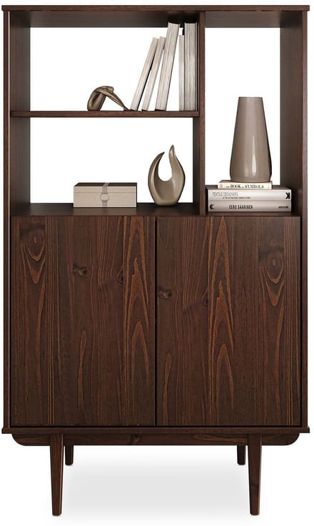 Highboard SIMONA van massief hout met open plank – afwerking in notenhout
