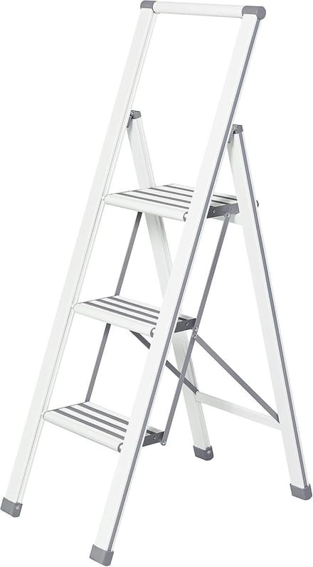 Famanu – Aluminium trapladder met 3 treden antislip lichtgewicht wit