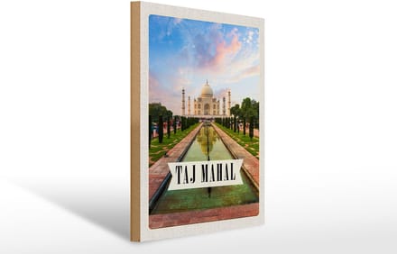 Holzschild Reise 30x40cm Indien Taj Mahal Agra Garten Bäume