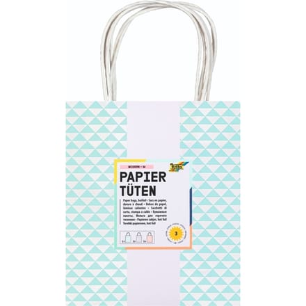 Tas met handvat Folia kraftpapier 115gr 18x21x8cm wit set à 3 dessins
