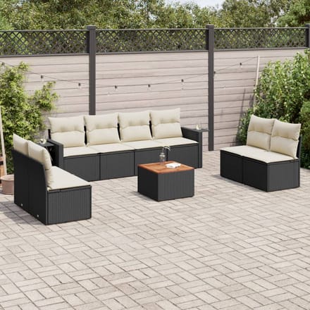 vidaXL - 9-delige - Loungeset - met - kussens - poly - rattan - zwart