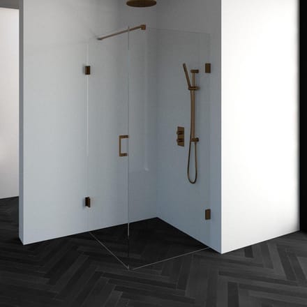 Brauer Void douchecabine met draaideur helder glas 90x90x200cm incl. glascoating PVD koper geborsteld