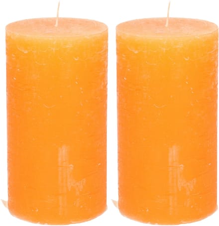 Atmosphera Stompkaars - 2x - oranje - 7 x 13 cm - cilinderkaars - rustiek model