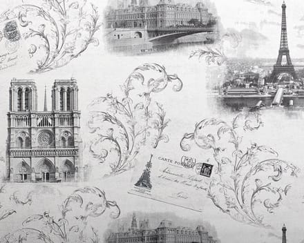 Romantisch behang EDEM 9050-10 vliesbehang Parijs Eiffeltoren Notre Dame gestempeld shabby chic glanzend wit grijs 10,65 m2