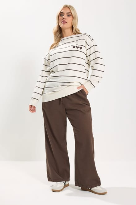 Yours Chocoladebruine Jeans Met Wijde Pijpen En Elastische Taille Size Regular > 42
