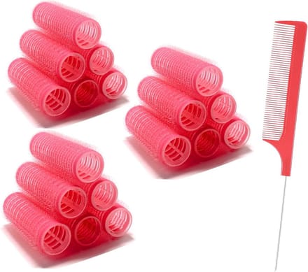 Haarrollers Clips - Krulspelden Set - Zelf Kapsel Maken - Zelfklevend Nylon - 18 Stuks - Rood