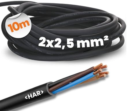 flexibele rubberen kabel 10 meter 2x2,5 mm² voor buiten gebruik