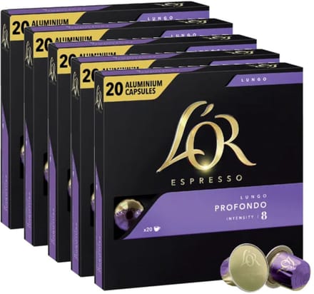 L'Or Espresso Lungo Profondo - Multipack - 100 (5x20) Koffiecups Compatibel met Nespresso Coffee Machine