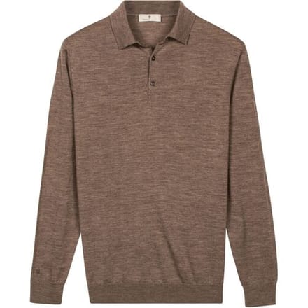 Thomas Maine Trui Placket Button-Up Fine Merino Single Knit Taupe / male