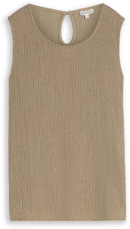 Tom Tailor - Crinkle top met zijsplitten - Maat XL - olive white structure