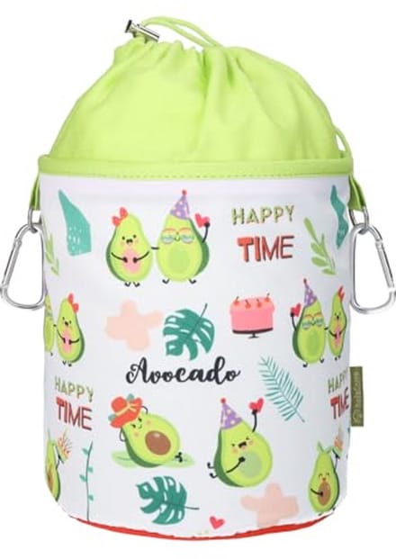 Draagbare wasknijperzak met karabijnhaken en trekkoordsluiting - Avocado design