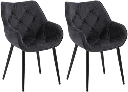 CLP Tanna Set van 2 eetkamerstoelen - Met armleuning - Fluweel/zwart