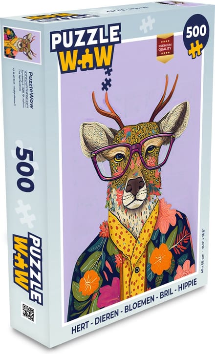 Puzzel Hert - Dieren - Bloemen - Bril - Hippie - Legpuzzel - Puzzel 500 stukjes
