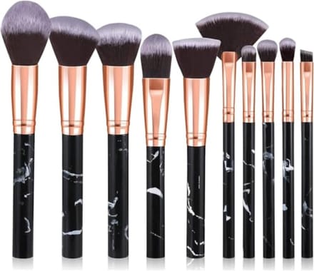 Complete Make-up Borstel Set van 10 Stuks - Marmer Design voor Professionele Aanbrenging