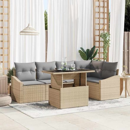 vidaXL - Tuinbank - Set - 6 - st - Beige - en - Lichtgrijs - 55 - x - 55 - x - 37 - cm