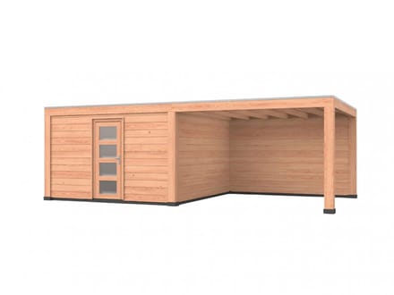 Douglas overkapping, 750 x 400, met achterwand en schuur, Westwood Modern Basic