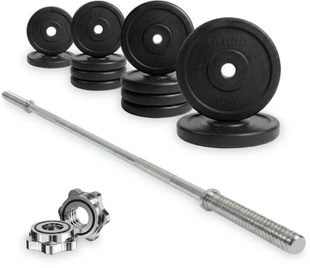 VirtuFit Rubberen Halterset - 60 kg - Volledige set - Incl. Halterstang, Halterschijven en Veerclipsluitingen