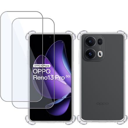 TechNow Hoesje + 2x Screenprotector geschikt voor OPPO Reno 13 Pro – Tempered Glass - Extreme Shock Case Transparant