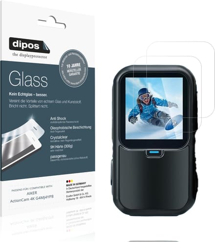 dipos – 2x Pantserfolie geschikt voor AIKER ActionCam 4K G4MJ4YP8 | 9H Screenprotector