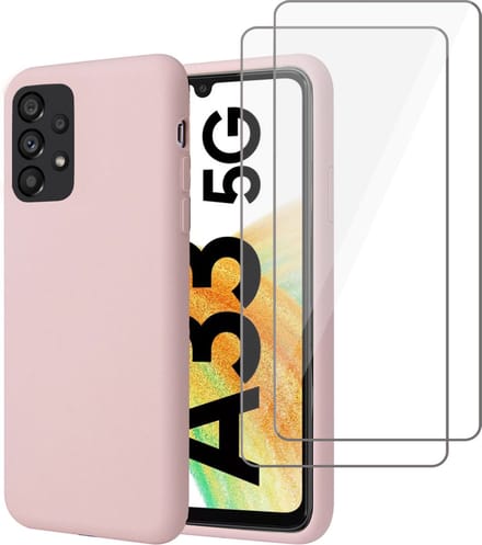Hoesje geschikt voor Samsung A33 5G + 2x Screenprotector – Tempered Glass - Liquid Back Case Cover Rose