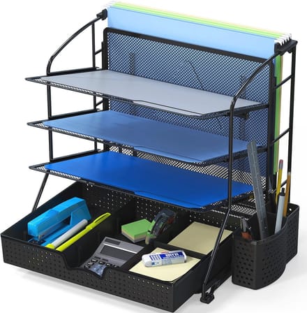 Desktop Document Tray Organizer met Schuiflade en Caddy - Zwart