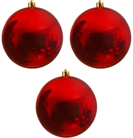 Decoris Christmas Red Kerstbal - 14 cm - Rood glans - Kunststof, plastic - 3 stuks