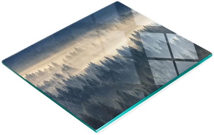 Keukenplank van gehard glas met decoratieve afbeelding van een mistig bos, 60x52 cm