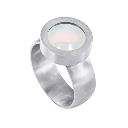 Quiges Dames Ring RVS Zilverkleurig Mat met Opaal Mini Coin - SLSRS56119