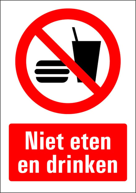 Niet eten en drinken sticker 210 x 297 mm