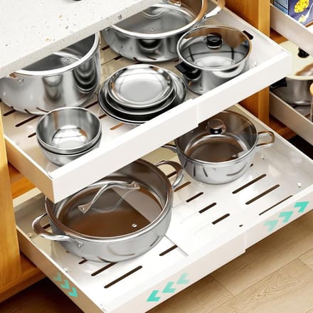 Allecto - Pull-out Cabinet Organizer - Verstelbaar - Ruimtebesparend - Wit - Treklaadjes - Perfect voor Keuken en Badkamer - 2 Compartimenten