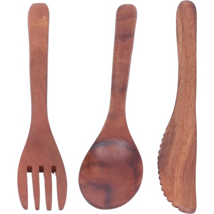 3 STUKS Houten Servies Sets Draagbare Vork Mes Lepel Bestek Keuken Dinerwaren Accessoires brown