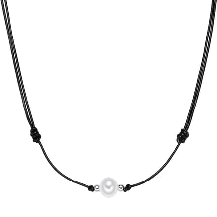 Valero Pearls Leren ketting Echt leer Gekweekte zoetwaterparels wit