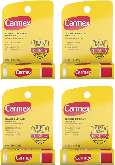 Carmex Classic Medicated Balsem voor Lippen SPF 15 - Lippenbalsem - 4-pack, voor droge lippen