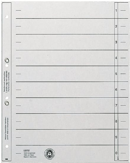 LEITZ scheidingsbladen, A4 overbreed, kraftkarton 200g/m2, grijs