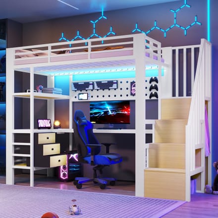 MODFU - Hoogslaper - Bureau En Opbergruimte - Metaal En MDF - Wit - 90 X 200 Cm