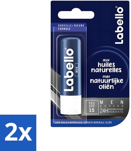Labello - Active for Men - Lippenbalsem - Intensieve Hydratatie - 4.8 g - Voordeelverpakking - 2 stuks