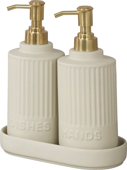 WENKO Heidi Zeep- en Afwasmiddeldispenser Set Crème - 2 x 550 ml - Keramiek