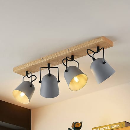 Lindby - buitenspot - 4lichts - eiken, staal - H: 19 cm - E14 - grijs, hout licht, zwart